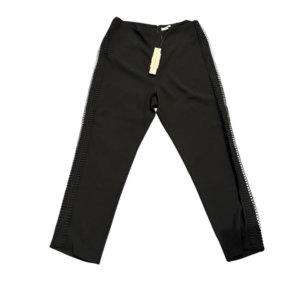 NWT Monique Lhuillier Guipure Lace trimmed Crepe Slim Leg High Rise Pant 12 - Picture 4 of 8
